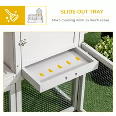 PawHut Indoor Rabbit Hutch, Guinea Pig Cage, with Slide-Out Tray, Large Fenced Area - Light Grey - 6