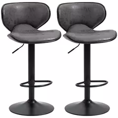 HOMCOM Kitchen Stools Set of 2  61-81cm Sitting Height Leather Upholstered Bar Chairs, Dark Grey - 1