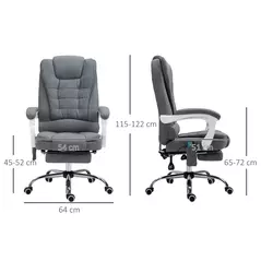 Vinsetto Heated 6 Points Vibration Massage Executive Office Chair Adjustable Swivel Ergonomic High Back Desk Chair Recliner with Footrest Grey - 3