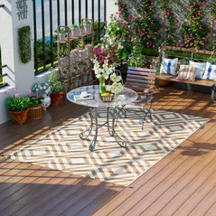 Outsunny Reversible Outdoor Rug, Plastic Straw Mat w/ Carry Bag Ground Stakes for Garden RV Picnic Beach Camping 182x274cm Brown - 9