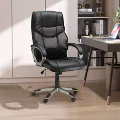 HOMCOM Home Office Chair High Back Computer Desk Chair with Faux Leather Adjustable Height Rocking Function Black - 2