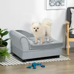 PawHut Pet Sofa Chair, with Storage, Cushion, for Small Dogs, Cats - Light Grey - 2