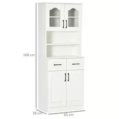 HOMCOM Kitchen Cupboard, Freestanding Storage Cabinet with 2 Adjustable Shelves, 2 Drawers and Open Counter for Living Room, Dining Room, 168cm, White - 3