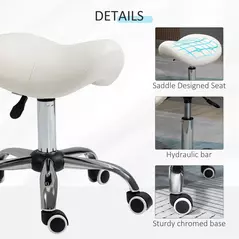 HOMCOM Cosmetic Stool 360° Rotate Height Adjustable Salon Massage Spa Chair Hydraulic Rolling Faux Leather Saddle Stool, Cream - 6