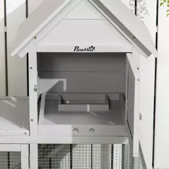 PawHut Indoor Rabbit Hutch, Guinea Pig Cage, with Slide-Out Tray, Large Fenced Area - Light Grey - 8