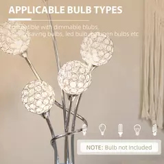 HOMCOM Crystal Floor Lamps for Living Room Bedroom with 5 Light, Modern Upright Standing Lamp, 34x25x156cm, Silver - 5