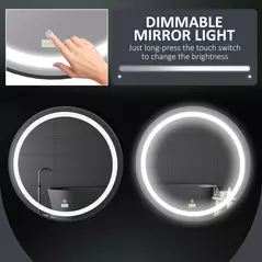 kleankin Round LED Bathroom Mirror, Dimmable Lighted Wall-Mounted Mirror with 3 Temperature Colours, Memory Function, Hardwired - 5