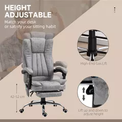 Vinsetto Office Chair with Massage and Heat, Microfibre Reclining Computer Desk Chair with Footrest and Adjustable Height, Swivel Wheels for Home Office, Grey - 7