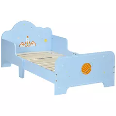 ZONEKIZ Space Themed Toddler Bed, Kids Bedroom Furniture, with Safety Rails - Blue - 1