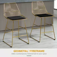 HOMCOM Set of 2 Bar Stools, Modern Counter Height Breakfast Bar Chairs with Wire Metal Frame for Kitchen, Dining Room, Gold - 4