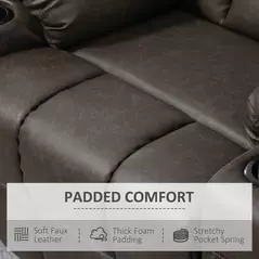 HOMCOM Manual Reclining Chair, Recliner Armchair with Faux Leather, Footrest, Cup Holders, 86x93x102cm, Brown - 5