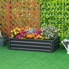 Outsunny Raised Beds for Garden, Galvanized Outdoor Planters, for Herbs and Vegetables, Use for Patio, Backyard, Balcony, Grey - 2