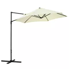 Outsunny 2.5M Garden Cantilever Parasol, Offset Roma Patio Umbrella Hanging Sun Shade Canopy Shelter with 360° Rotation and Cross Base, Beige - 1