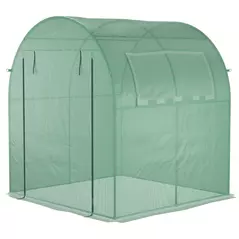 Outsunny Walk in Polytunnel Greenhouse, Green House for Garden with Roll-up Window and Door, 1.8 x 1.8 x 2 m, Green - 8
