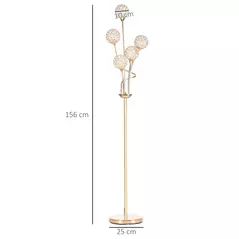 HOMCOM Crystal Floor Lamps for Living Room Bedroom with 5 Light, Modern Upright Standing Lamp, 34x25x156cm, Gold Tone - 3