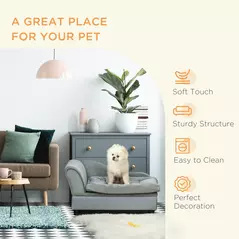 PawHut Pet Sofa Chair, with Storage, Cushion, for Small Dogs, Cats - Light Grey - 5