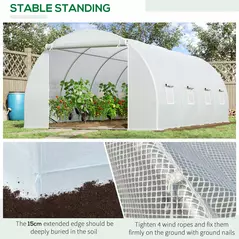 Outsunny 6 x 3 x 2 m Polytunnel Greenhouse, Walk in Polytunnel Tent with Metal Frame, Zippered Door and 8 Windows for Garden and Backyard, White - 5