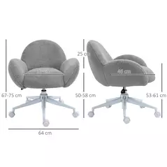 HOMCOM Makeup Vanity Chair, Cute Fluffy Desk Chair with Rolling Wheels for Bedroom Living Room, Grey - 3