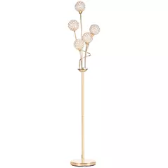 HOMCOM Crystal Floor Lamps for Living Room Bedroom with 5 Light, Modern Upright Standing Lamp, 34x25x156cm, Gold Tone - 1