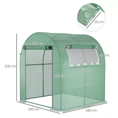 Outsunny Walk in Polytunnel Greenhouse, Green House for Garden with Roll-up Window and Door, 1.8 x 1.8 x 2 m, Green - 3