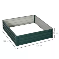 Outsunny Square Raised Garden Bed Box with Weatherized Steel Frame for Vegetables, Flowers, & Herbs, 120 x 120 x 30cm, Green - 3