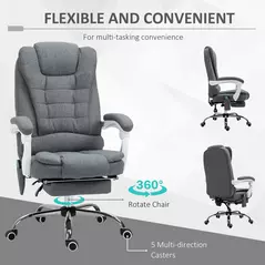 Vinsetto Heated 6 Points Vibration Massage Executive Office Chair Adjustable Swivel Ergonomic High Back Desk Chair Recliner with Footrest Grey - 6