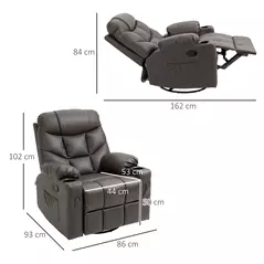 HOMCOM Manual Reclining Chair, Recliner Armchair with Faux Leather, Footrest, Cup Holders, 86x93x102cm, Brown - 3