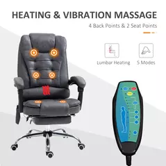 Vinsetto Heated 6 Points Vibration Massage Executive Office Chair Adjustable Swivel Ergonomic High Back Desk Chair Recliner with Footrest Dark Grey - 4