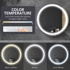 kleankin Round LED Bathroom Mirror, Dimmable Lighted Wall-Mounted Mirror with 3 Temperature Colours, Memory Function, Hardwired - 6