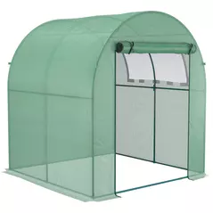 Outsunny Walk in Polytunnel Greenhouse, Green House for Garden with Roll-up Window and Door, 1.8 x 1.8 x 2 m, Green - 9