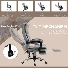 Vinsetto Office Chair with Massage and Heat, Microfibre Reclining Computer Desk Chair with Footrest and Adjustable Height, Swivel Wheels for Home Office, Grey - 6