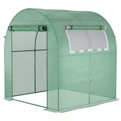 Outsunny Walk in Polytunnel Greenhouse, Green House for Garden with Roll-up Window and Door, 1.8 x 1.8 x 2 m, Green - 1