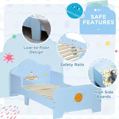 ZONEKIZ Space Themed Toddler Bed, Kids Bedroom Furniture, with Safety Rails - Blue - 5
