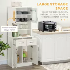 HOMCOM Kitchen Cupboard, Freestanding Storage Cabinet with 2 Adjustable Shelves, 2 Drawers and Open Counter for Living Room, Dining Room, 168cm, White - 4