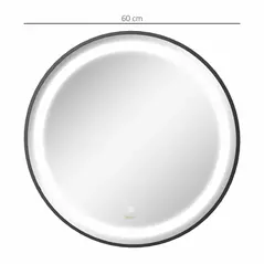 kleankin Round LED Bathroom Mirror, Dimmable Lighted Wall-Mounted Mirror with 3 Temperature Colours, Memory Function, Hardwired - 3
