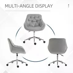 Vinsetto Home Office Chair Velvet Ergonomic Computer Chair Comfy Desk Chair with Adjustable Height, Arm and Back Support, Grey - 7