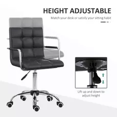 Vinsetto Makeup Vanity Chair, PU Leather Mid Back Office Chair with Adjustable Height, Armrest and Rolling Wheels, Black - 4