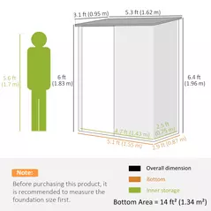 Outsunny 5.3 x 3.1ft Corrugated Steel Garden Shed - Black - 3