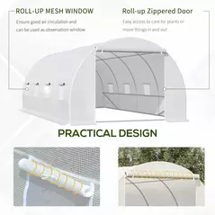 Outsunny 6 x 3 x 2 m Polytunnel Greenhouse, Walk in Polytunnel Tent with Metal Frame, Zippered Door and 8 Windows for Garden and Backyard, White - 6