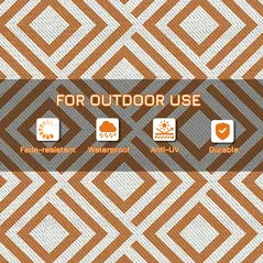 Outsunny Reversible Outdoor Rug, Plastic Straw Mat w/ Carry Bag Ground Stakes for Garden RV Picnic Beach Camping 182x274cm Brown - 5