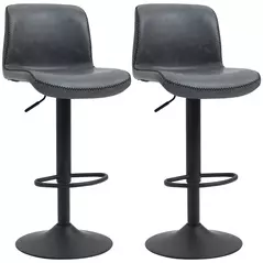 HOMCOM Bar Stools Set of 2, PU Leather Barstools with Backrest and Footrest for Kitchen, Counter, Breakfast Bar, Dark Grey - 1