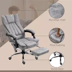Vinsetto Office Chair with Massage and Heat, Microfibre Reclining Computer Desk Chair with Footrest and Adjustable Height, Swivel Wheels for Home Office, Grey - 8