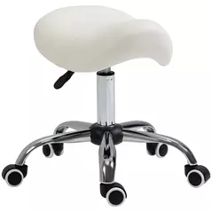 HOMCOM Cosmetic Stool 360° Rotate Height Adjustable Salon Massage Spa Chair Hydraulic Rolling Faux Leather Saddle Stool, Cream - 1
