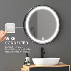 kleankin Round LED Bathroom Mirror, Dimmable Lighted Wall-Mounted Mirror with 3 Temperature Colours, Memory Function, Hardwired - 7