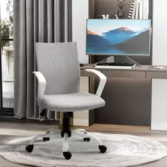Vinsetto Office Chair Linen Swivel Computer Desk Chair Home Study Task Chair with Wheels, Arm, Adjustable Height, Light Grey - 2