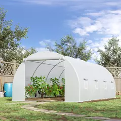 Outsunny 6 x 3 x 2 m Polytunnel Greenhouse, Walk in Polytunnel Tent with Metal Frame, Zippered Door and 8 Windows for Garden and Backyard, White - 2