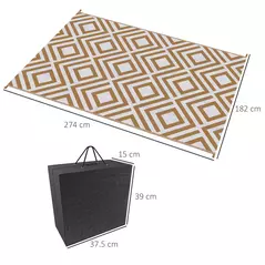 Outsunny Reversible Outdoor Rug, Plastic Straw Mat w/ Carry Bag Ground Stakes for Garden RV Picnic Beach Camping 182x274cm Brown - 3