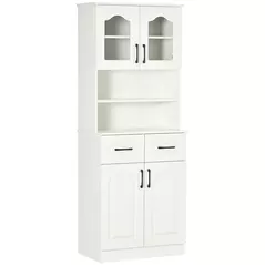 HOMCOM Kitchen Cupboard, Freestanding Storage Cabinet with 2 Adjustable Shelves, 2 Drawers and Open Counter for Living Room, Dining Room, 168cm, White - 2