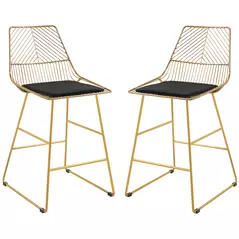 HOMCOM Set of 2 Bar Stools, Modern Counter Height Breakfast Bar Chairs with Wire Metal Frame for Kitchen, Dining Room, Gold - 1