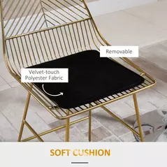 HOMCOM Set of 2 Bar Stools, Modern Counter Height Breakfast Bar Chairs with Wire Metal Frame for Kitchen, Dining Room, Gold - 6